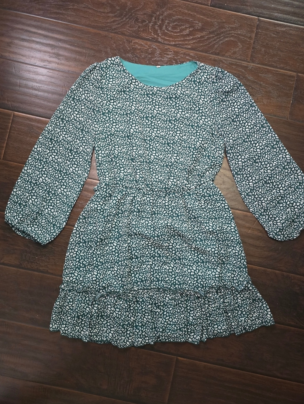Ladies Casual Green Floral Chiffon Ruffle Long Sleeve Dress XL - Picture 10 of 10
